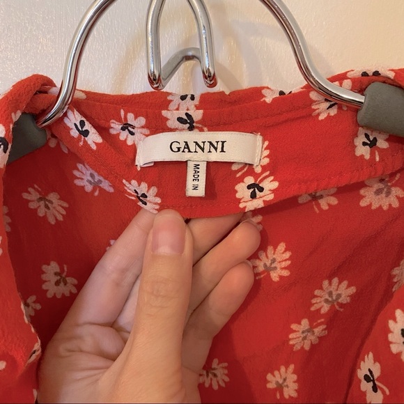 Ganni Crepe Floral Ruffled Wrap Top Sz 36 - Picture 7 of 8